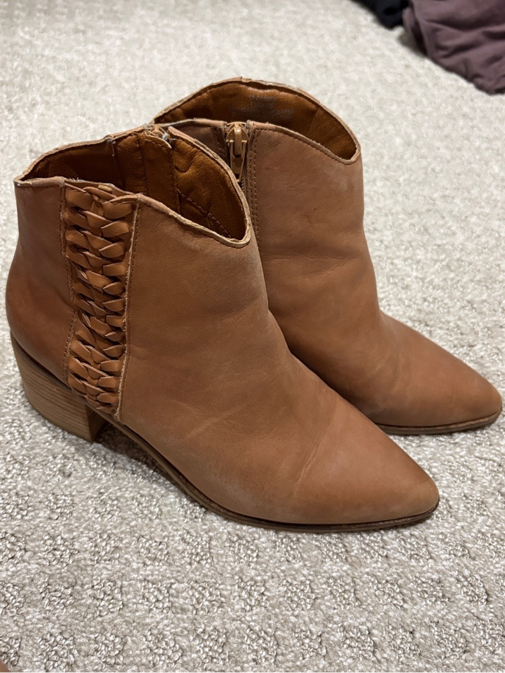 Lucky Brand Tan Leather Braided Ankle Boots - Women